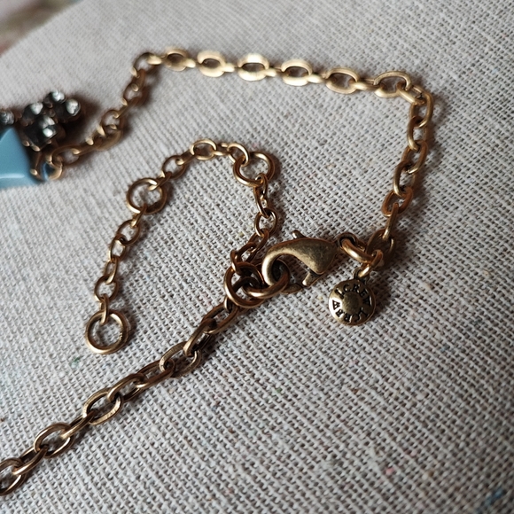 J. Crew Art Deco Revival Triangle Cornflower Blue Brass Smoke Stone Necklace EUC - Picture 10 of 10